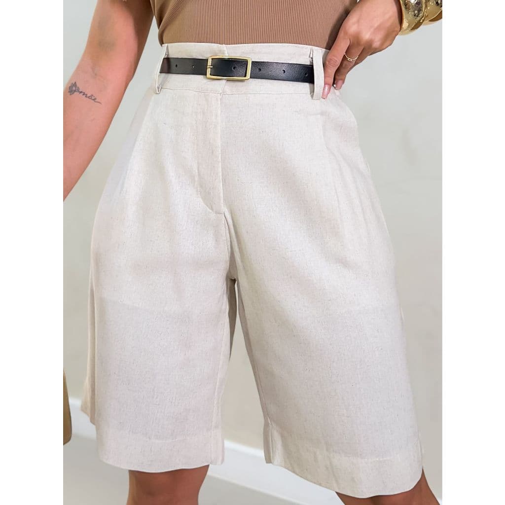 EMILI Short BERMUDA Feminino COM CINTO LINHO COM POLIESTER CLASSICA/ SHORT BERMUDA-9376