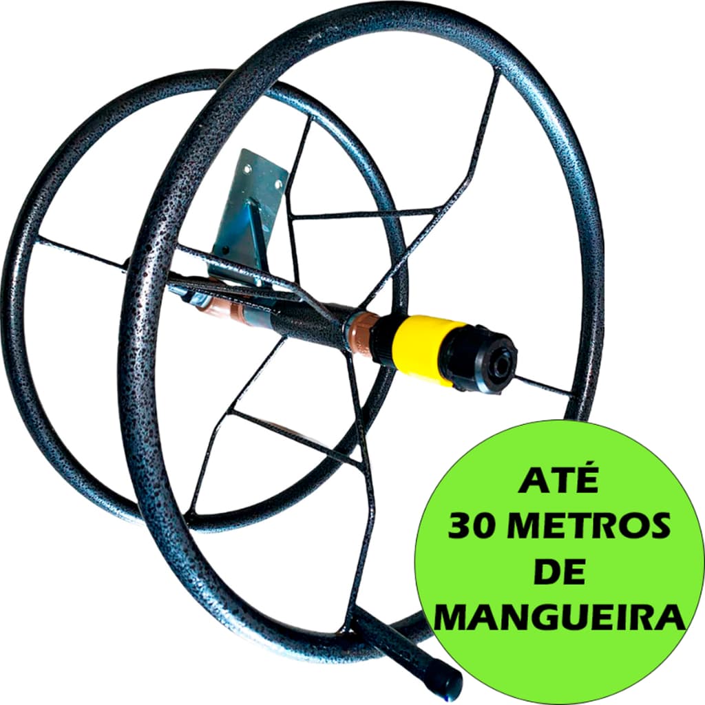 Suporte Enrolador Para Mangueira De Jardim Giratório Até 30 Metros Em Aço