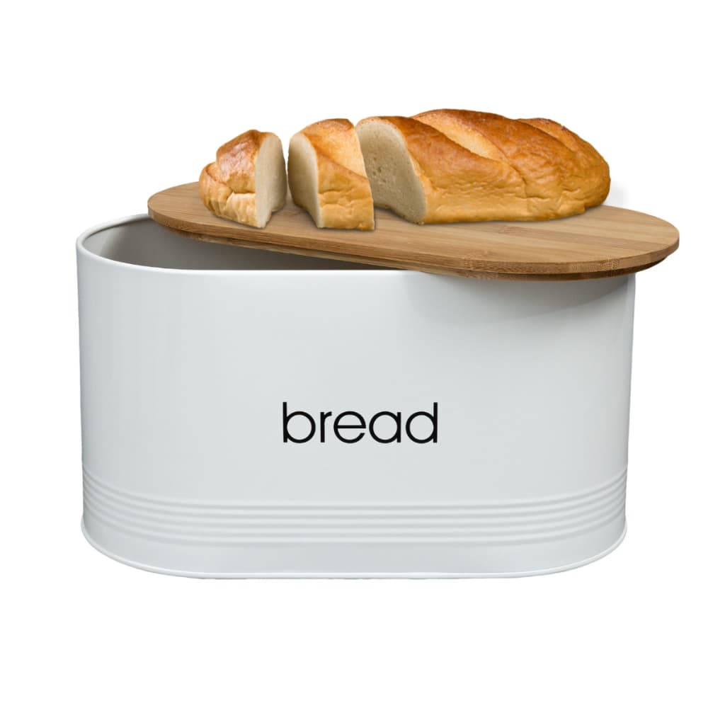 Porta Mantimentos Pão Bread em Aço Galvanizado Tampa Tabua Bambu 33 x 18 cm Organização Cozinha