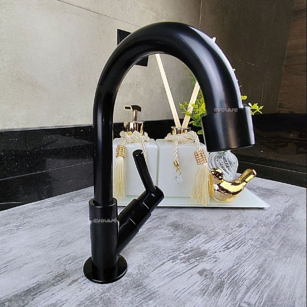 Torneira Bica Móvel 1168 C72 - Banheiro, Lavabo ou Lavatório - Preto com Material em ABS Resistente