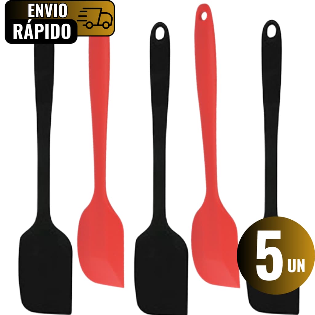 Conjunto 5 Espátulas Retas Premium Em Silicone Para Refeição Sobremesa Restaurante Lanchonete Doceria