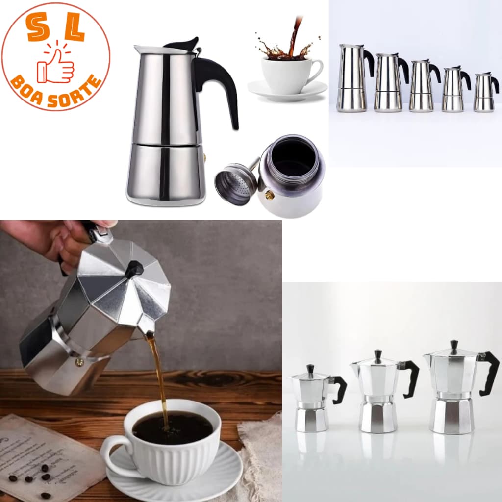 Cafeteira Italiana Moka Alumínio 3 / 4 / 6 / 9 Xícaras de Café Cozinha breville Pequena Médio Grande