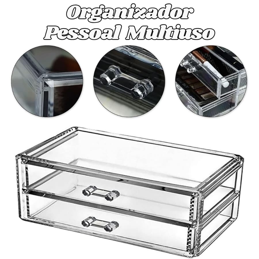 Organizador Pessoal 10x18,5x9Cm De Maquiagem Acrílico Com 2 Gavetas Para Armazenar Transparente