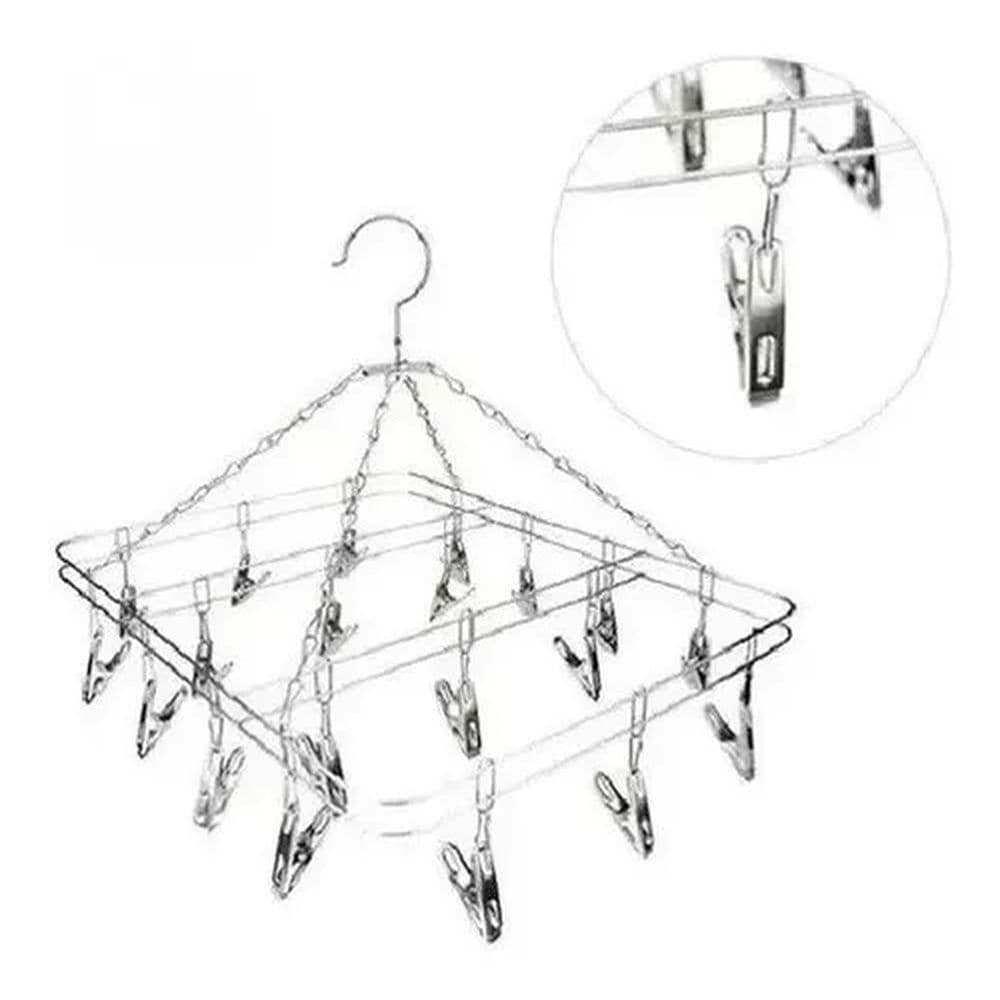 Varal De Pendurar Quadrado C/ 20 Prendedores Inox Lavanderia