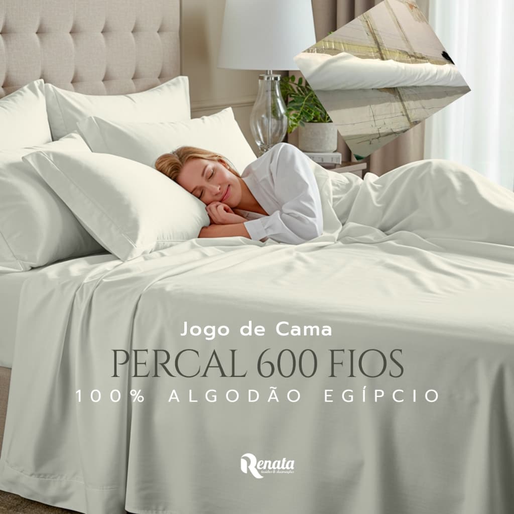 Jogo de Cama Percal 600 Fios 100% Algodão Egípcio - 3 peças