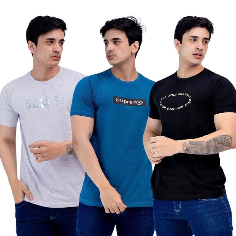 Kit 3 Camisetas Masculina Mauricinho Básicas Várias Cores e Estampas Algodão
