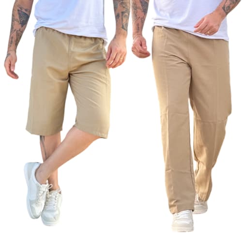 Kit Calça + Bermuda CDP Cáqui Presídio Padrão Masculino P ao G3