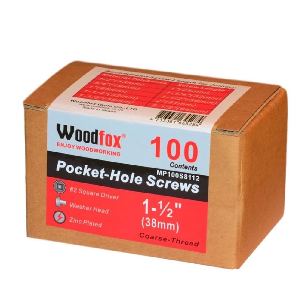 WOODFOX - PARAFUSOS PARA POCKET - 100 UNIDADES - ROSCA GROSSA - 1.50 POLEG.
