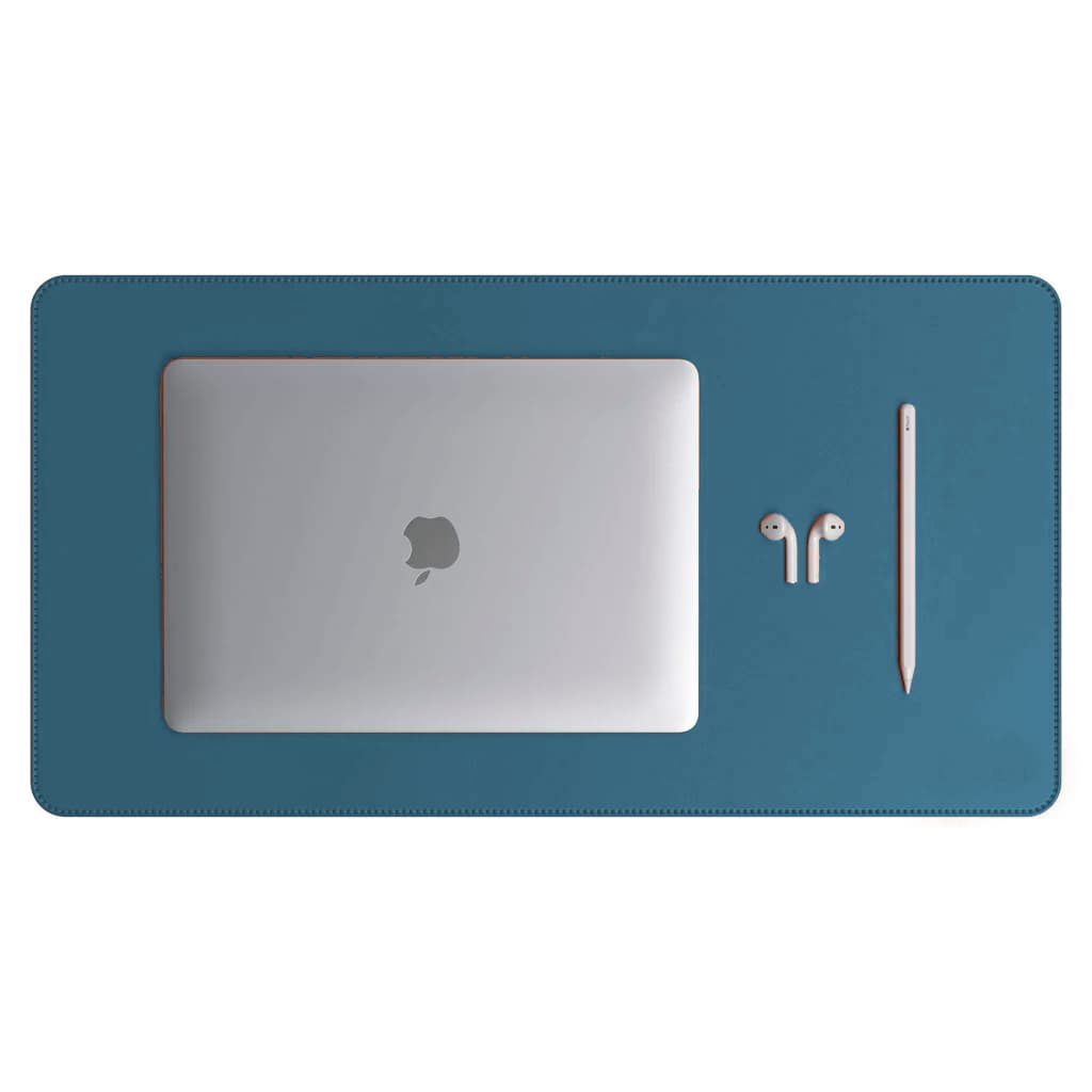 Mouse Pad Grande Couro Sintético Ecológico Azul Oceano Premium