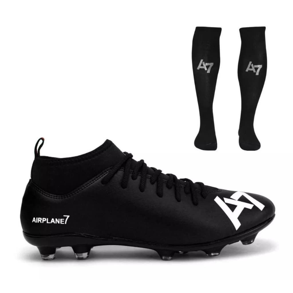 Chuteira Botinha De Campo A7 Com Trava Profissional + Meião Preto De Futebol