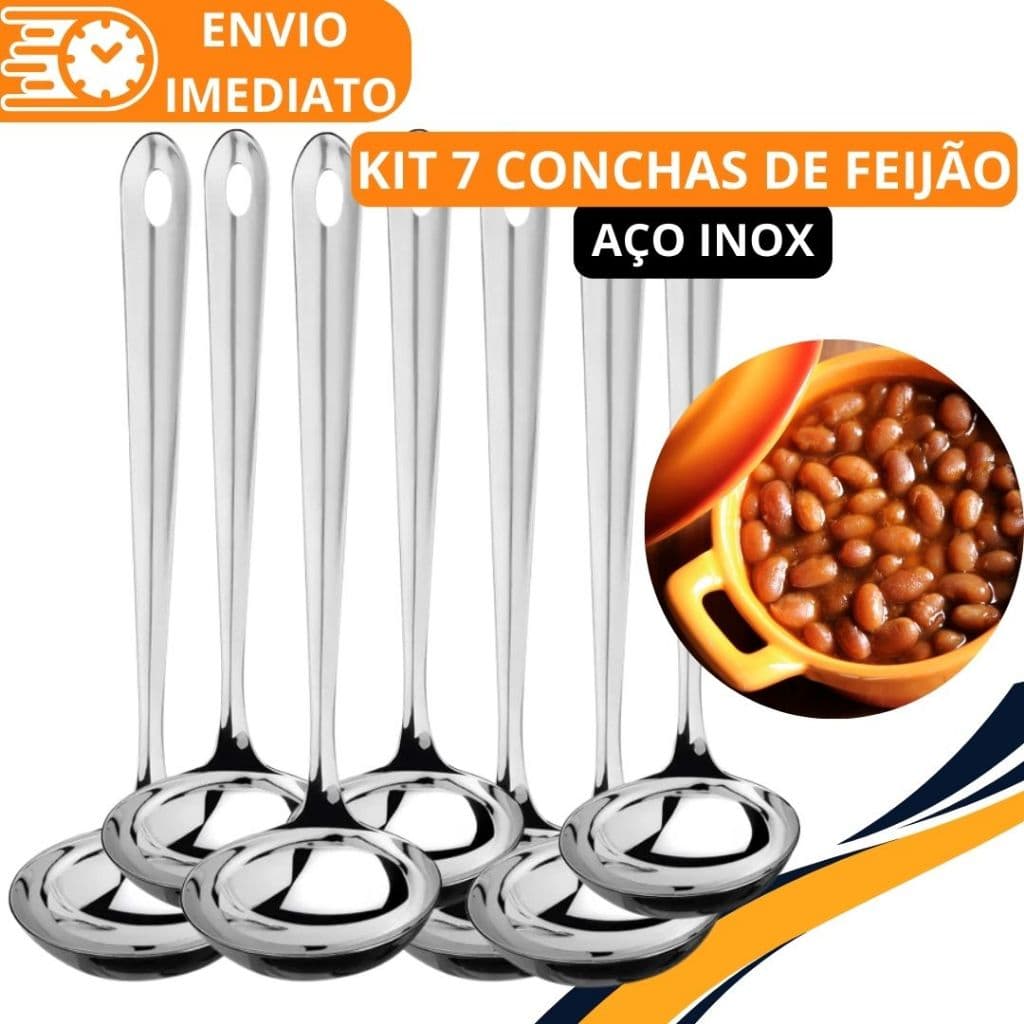 KIT 2/7 Unid Concha de Feijão Aço Inox GRANDE Super Resistente para Servir Molho Feijão Sopa Caldo para Casa Restaurante