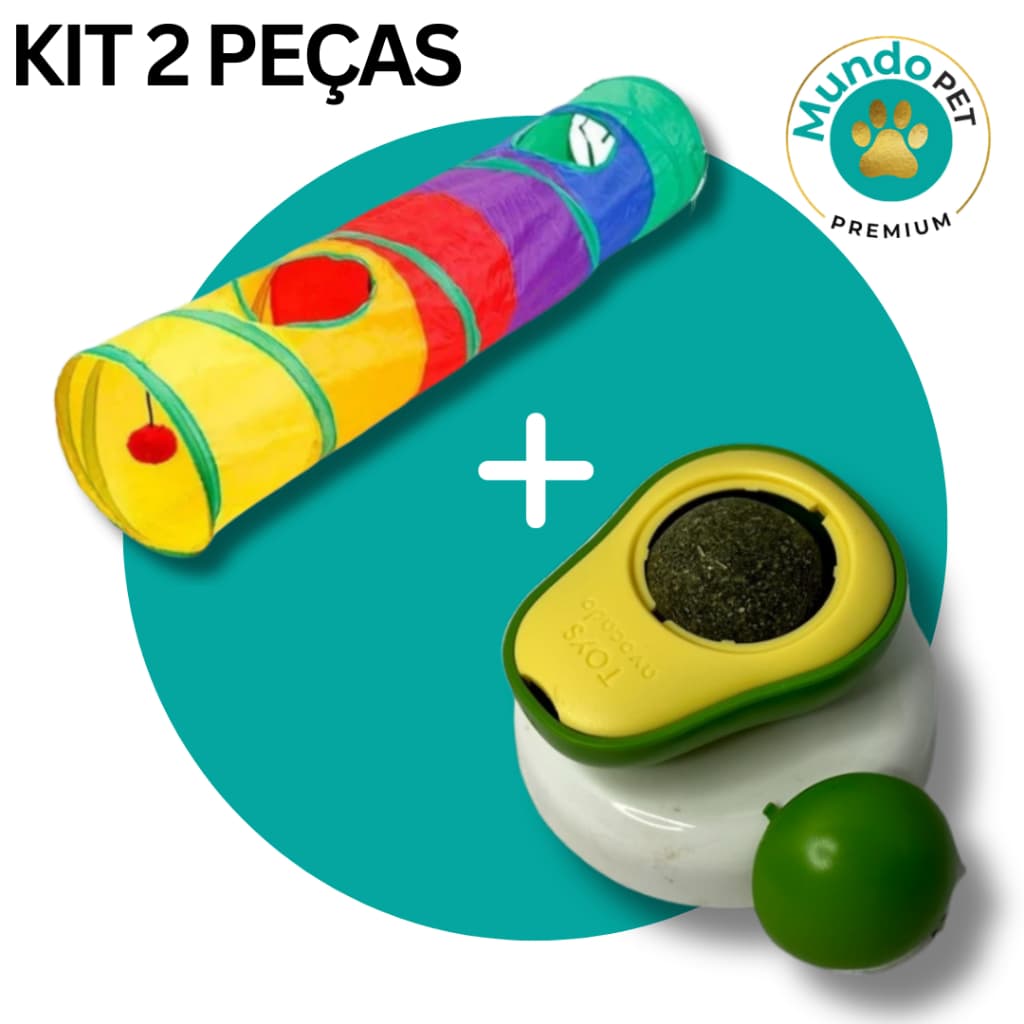 Túnel Para Gatos + Abacate Catnip - Kit Brinquedo para Gato