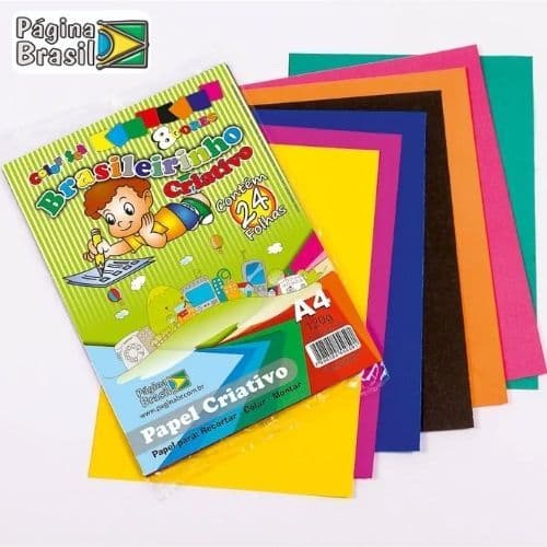 PAPEL CRIATIVO A4/A3 80GR/120G  8 CORES 24 FOLHAS PAGINA BRASIL