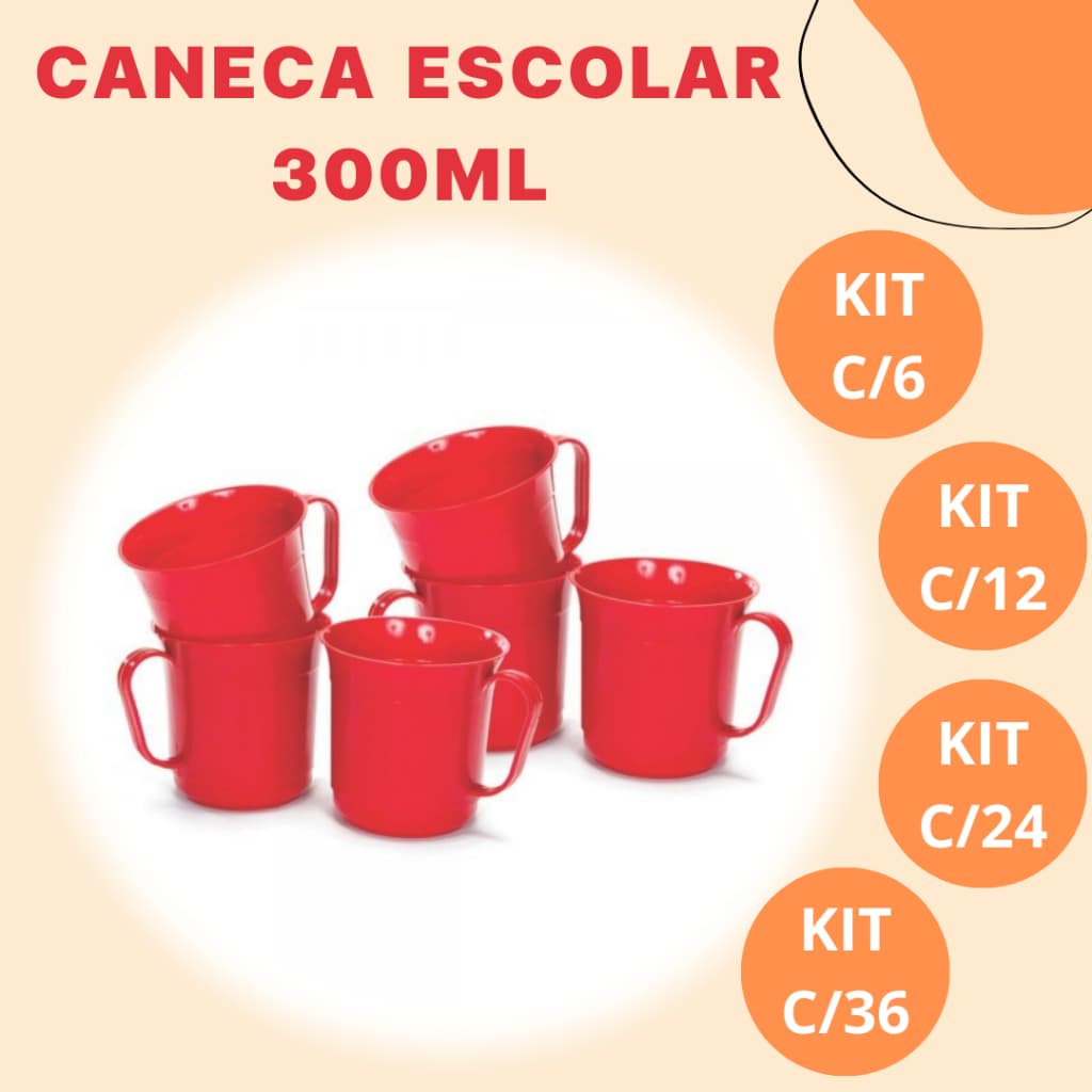 Kit Caneca Escolar 300ml Plástico Reforçado Azul E Vinho 150/6