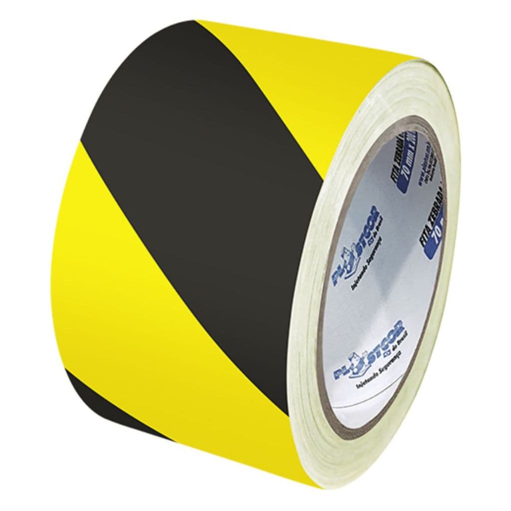 Fita Zebrada Preto e Amarelo Para Sinalização Isolamento 70 mm x 200 Metros