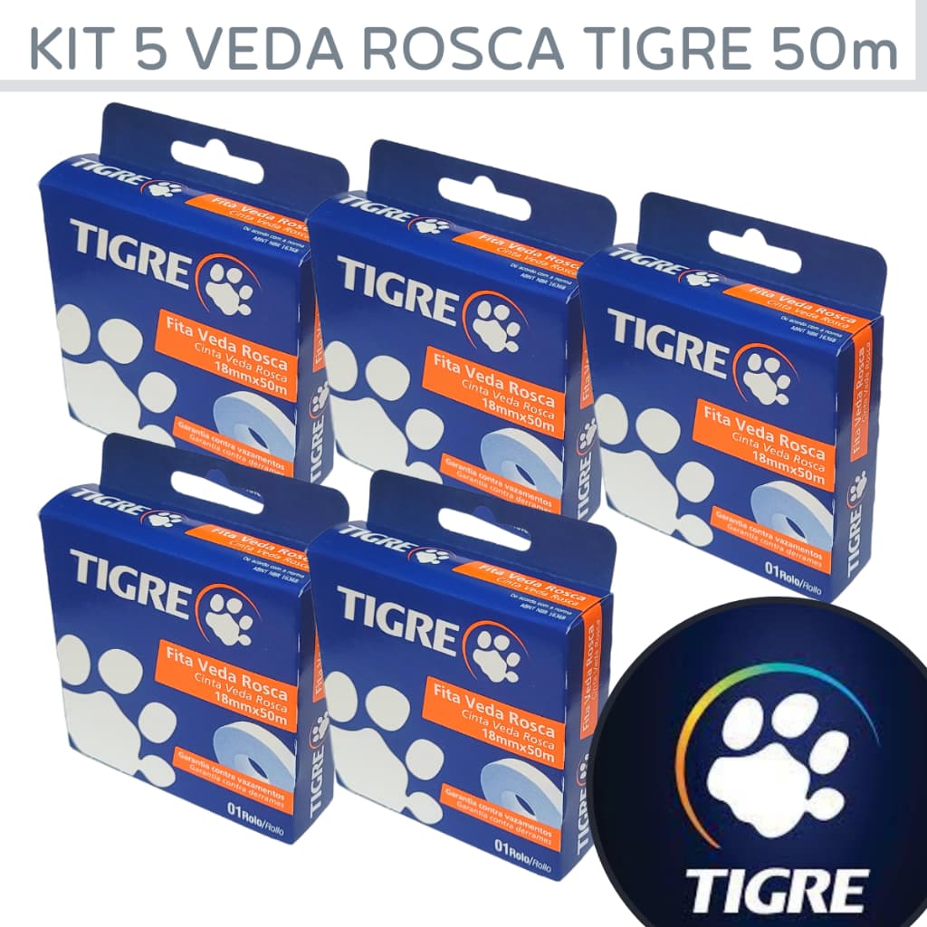 Fita Veda Rosca Tigre 50 Metros Teflon Firlon Grande Para Torneira, Chuveiro e Hidráulicas Em Geral;