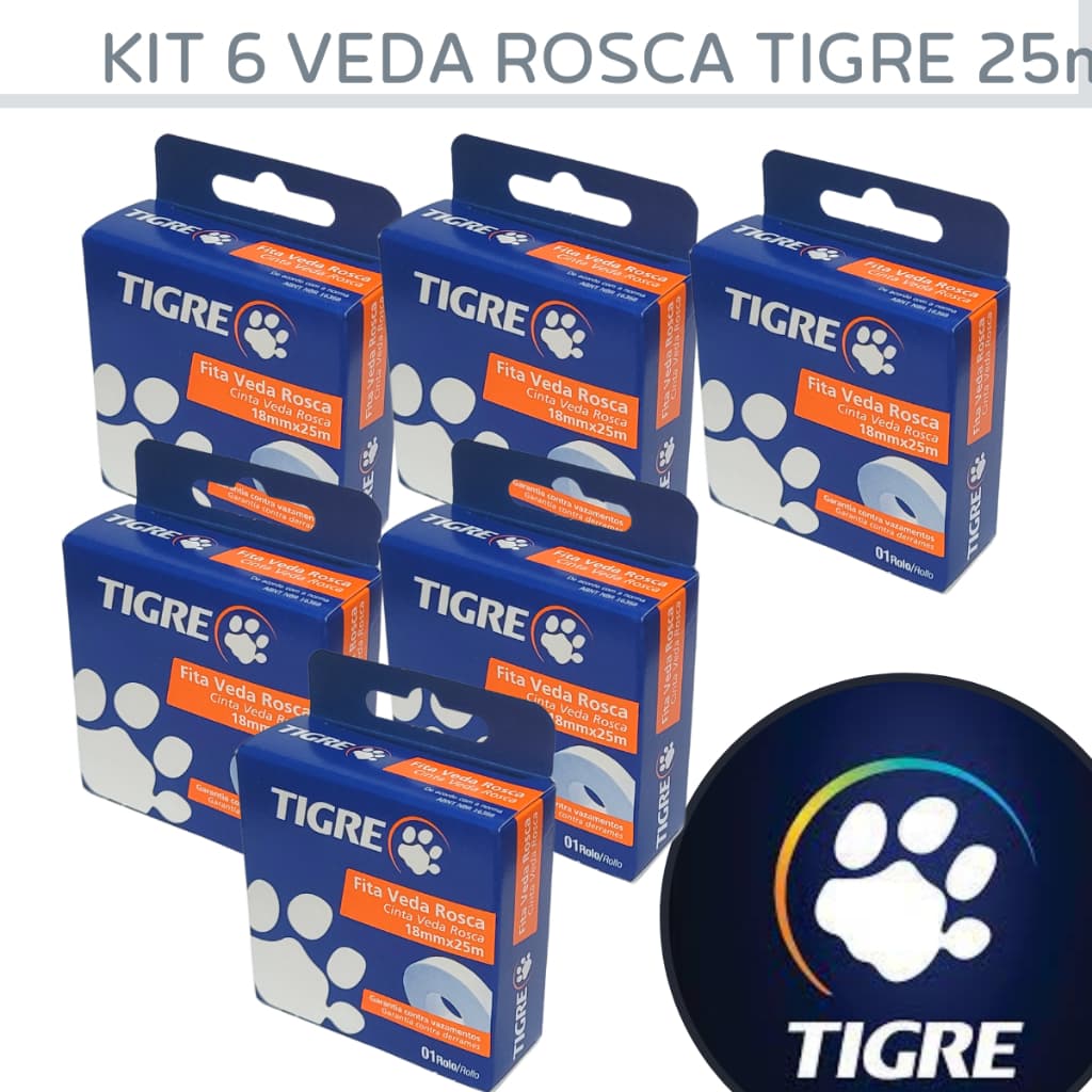 Fita Veda Rosca Tigre 25 Metros Teflon Firlon Para Torneira, Chuveiro e Hidráulicas Em Geral Branca.