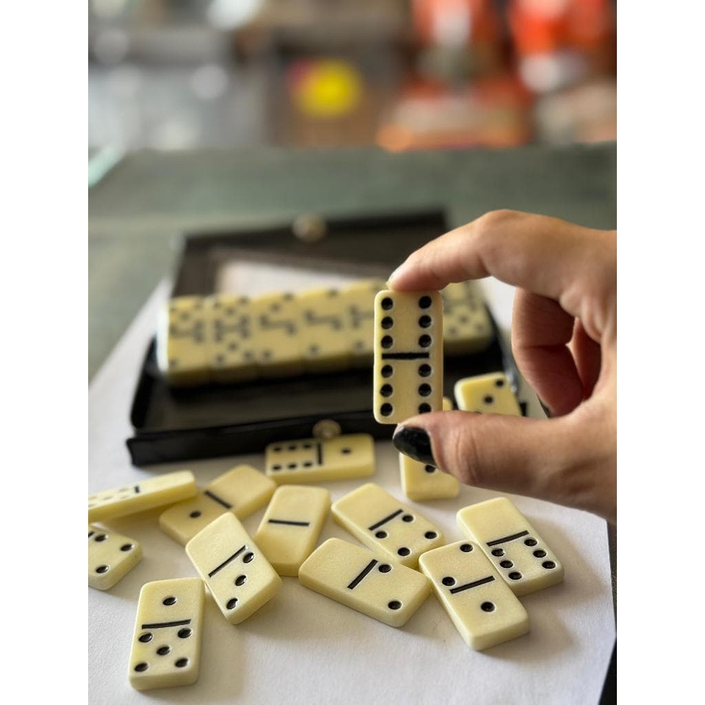 Mini Jogo De Dominó De Osso Profissional Com 28 Peças Com Estojo