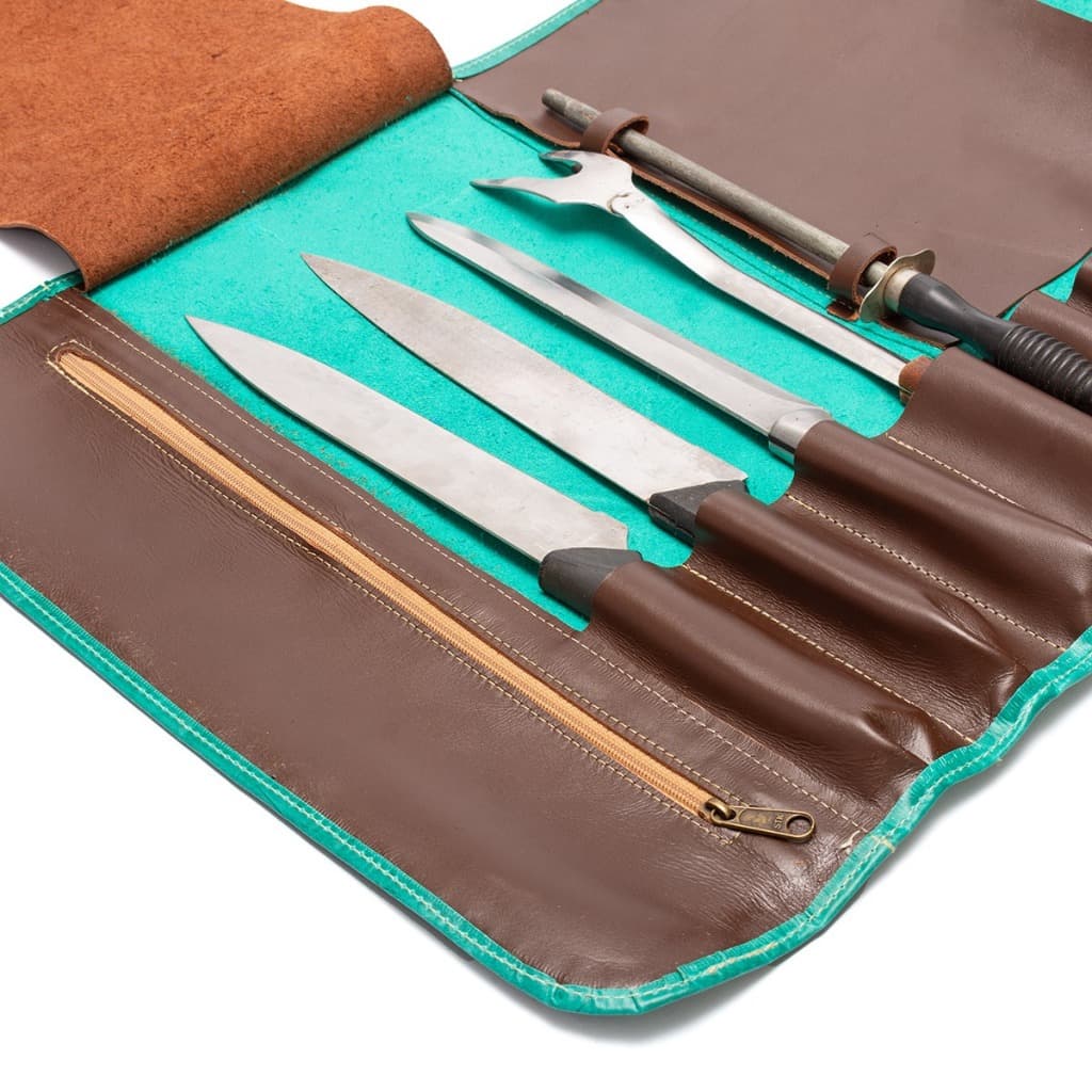 Bolsa de Couro para Facas - Para Churrasqueiro, Chef e Cozinheiro, Com Alça de Ombro Ajustável Porta Facas Cutelaria