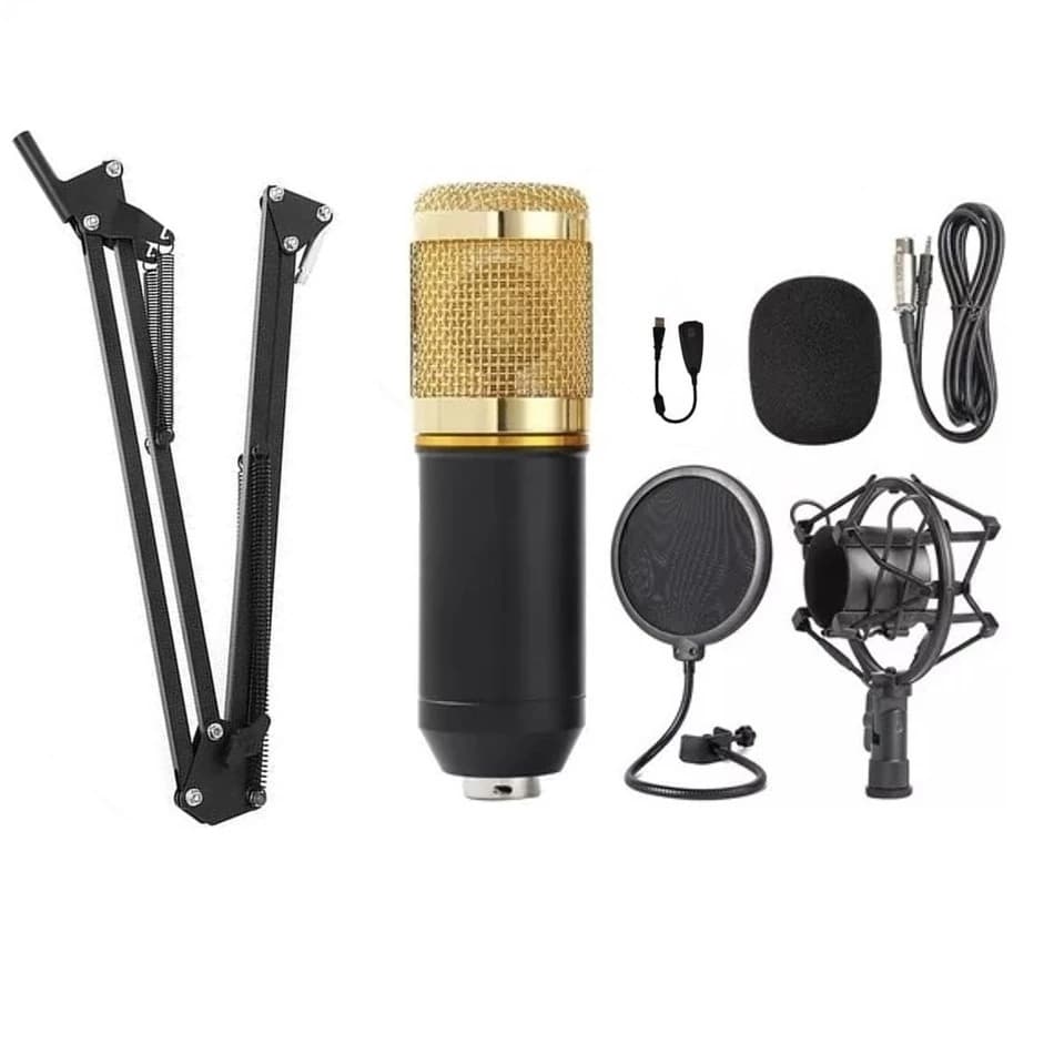 Kit Microfone Condensador Pro + Pedestal Pop Filter Espuma