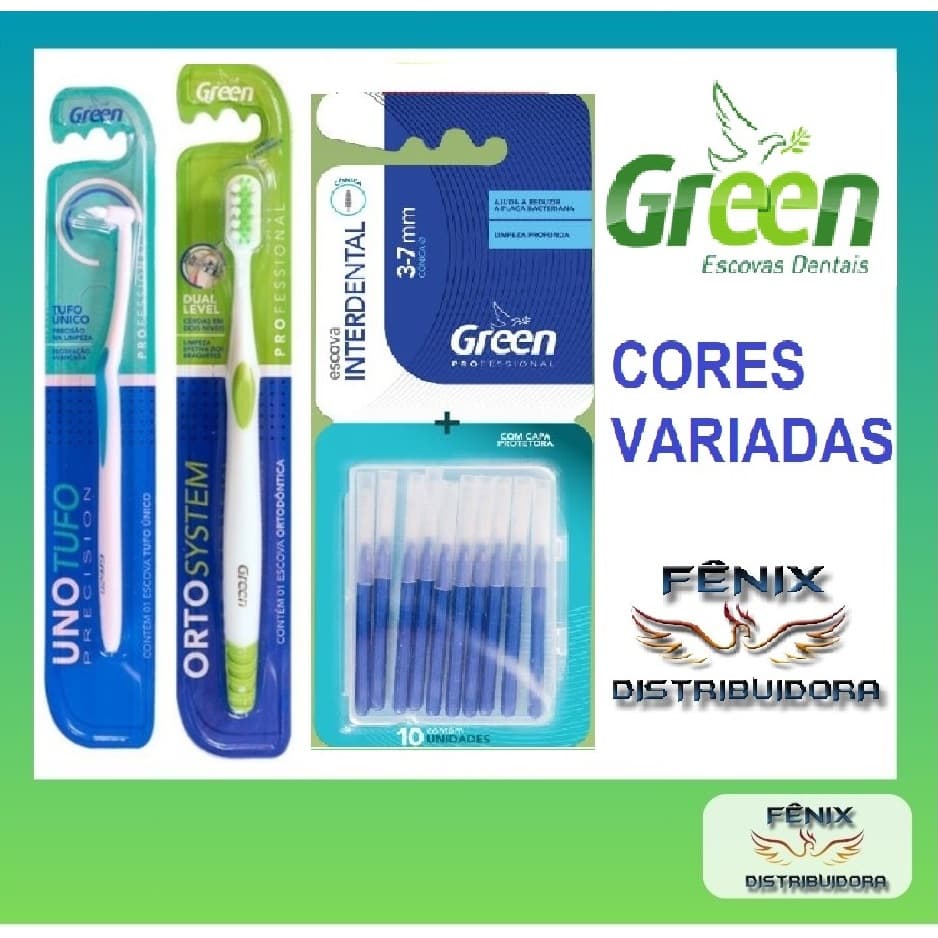 KIT/APARELHO DENTALC/3 ESCOVAS DENTAIS,1 ORTOSYSTEM+1UNOTUFO+1INTERDENTAL/LINHA ORTODÔNTICA-DA GREEN