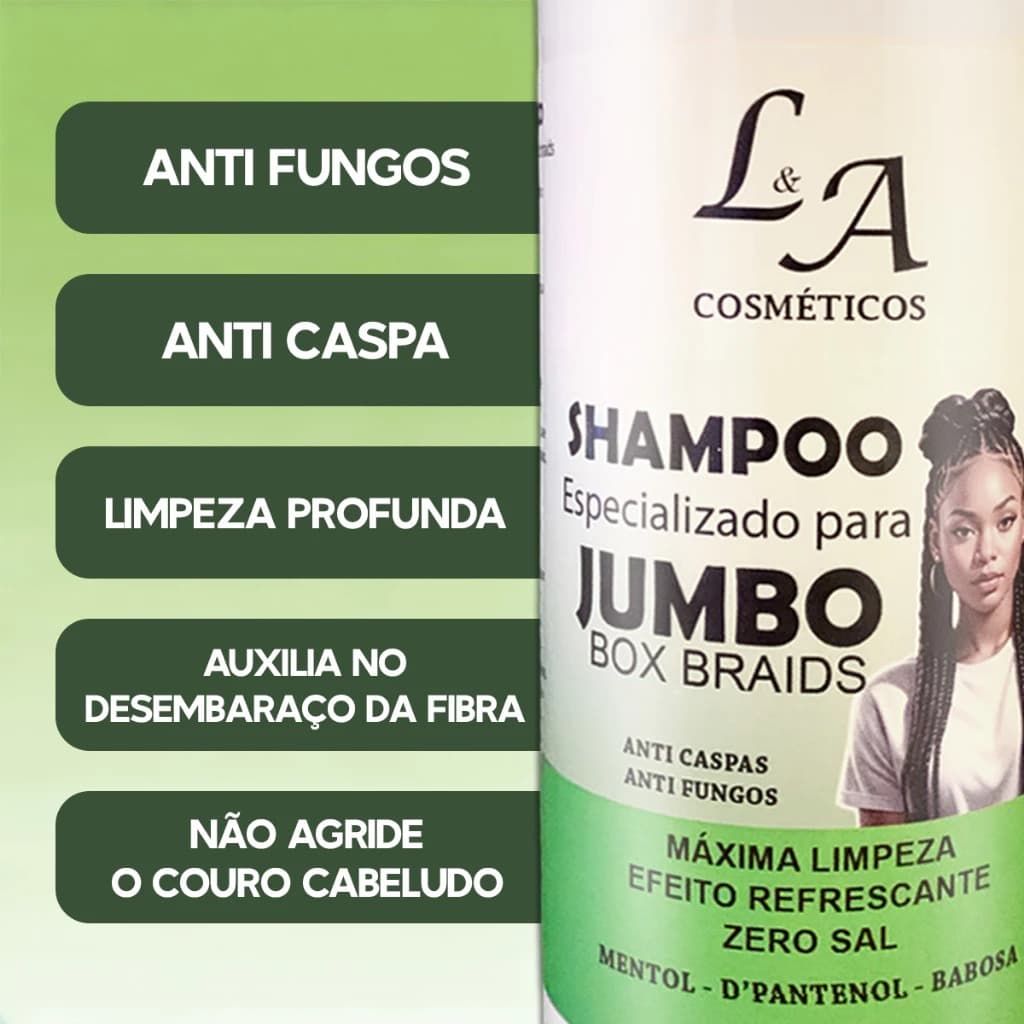 Shampoo Especializado para Jumbo e Box Braids - Limpeza Profunda das Tranças(Anti Caspas e Anti Fungos)