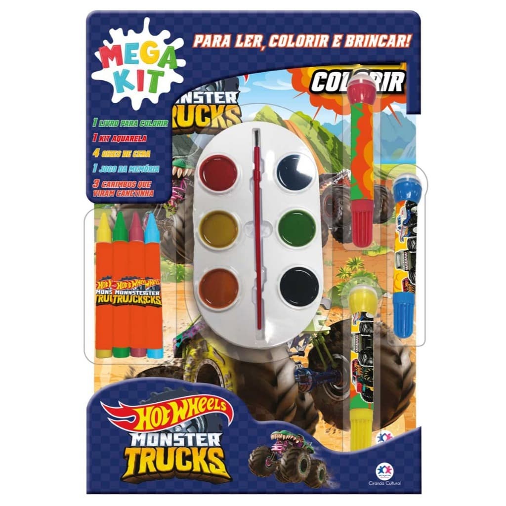 Mega Kit Sonic, Barbie, Hotwheels e Unicornios - Kit com Aquarela, Giz de Cera, Jogo e Carimbos