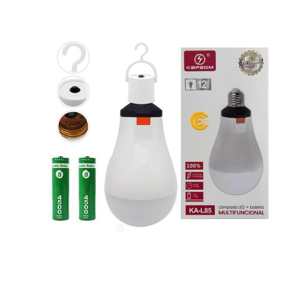 Lampada Bulbo Led Com Bateria Recarregavel e Bocal Inteligente KA-L85 Para Uso em Camping Sitio