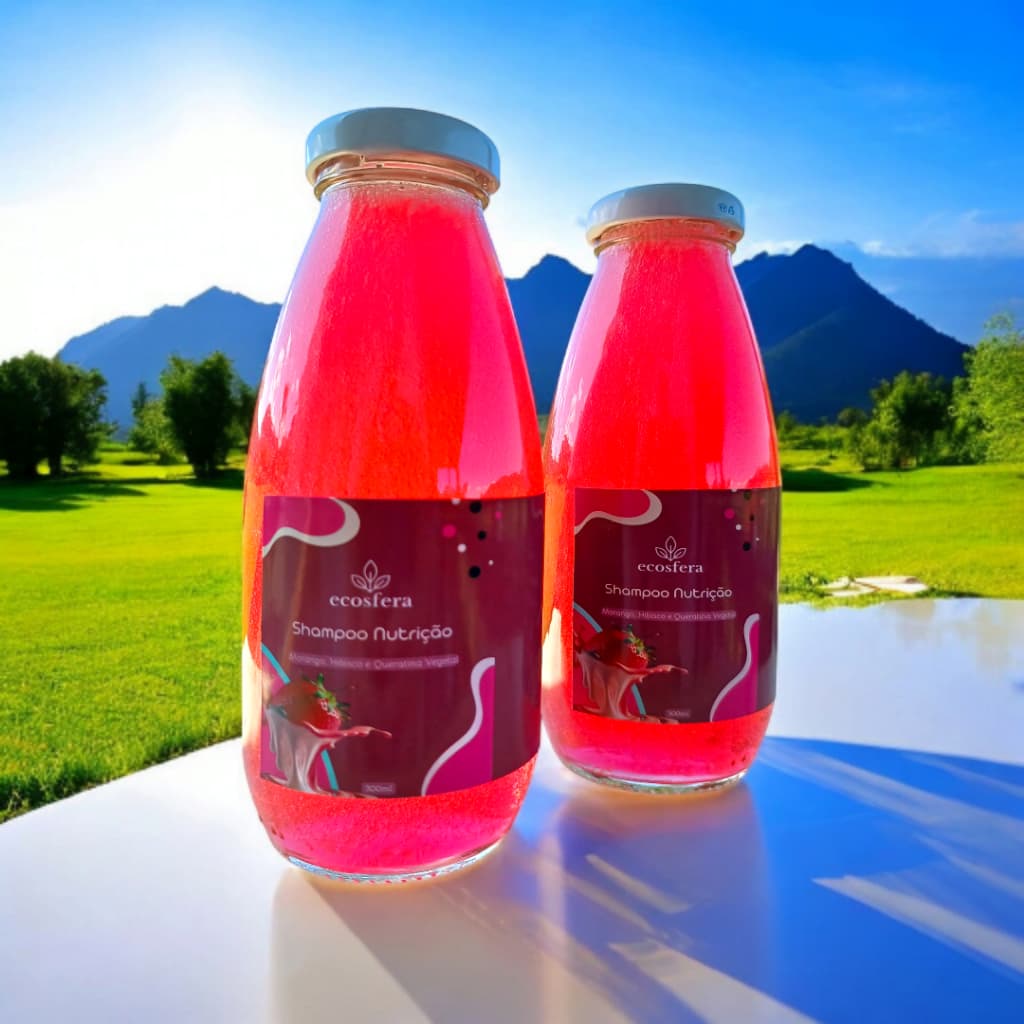 Shampoo Nutrição Morango, Hibisco e Queratina Vegetal - Sem Sal - Vegano, 300ML