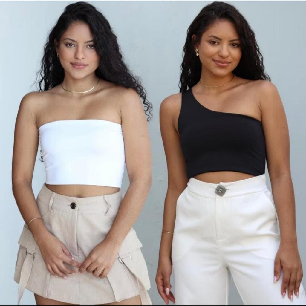 Kit 2 Cropped Feminino Top Faixa e Mula Manca Um Ombro, versátil para dia a dia, verão 2025 roupas femininas