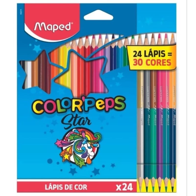 Lápis de Cor Color'Peps Star 24+6 duo caixa com 30 cores (24 lápis) - MAPED - Material Escolar