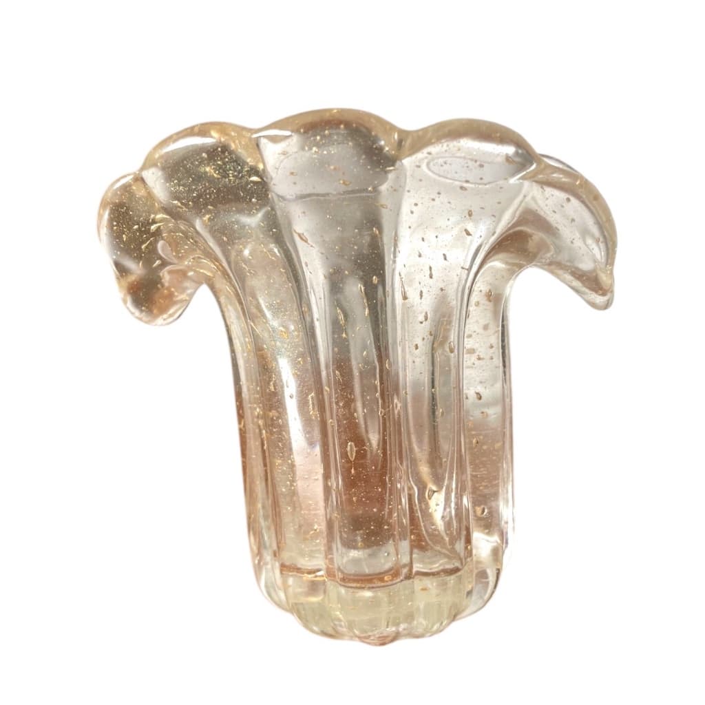 Vaso Cristal Murano Transparente E Dourado 18x18x21cm