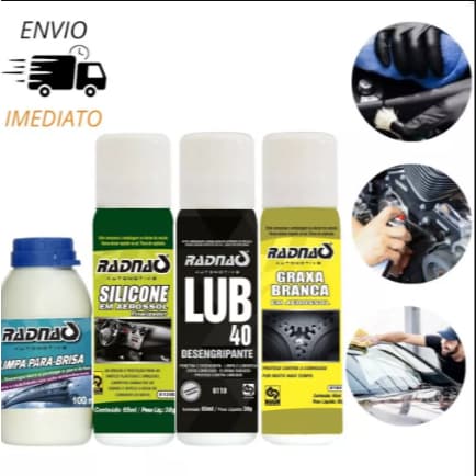 KiT Mini Revisão Automotiva Desingripante Lub 40 Silicone Spray Graxa Branca Limpa Para-brisa Radionac - 8400