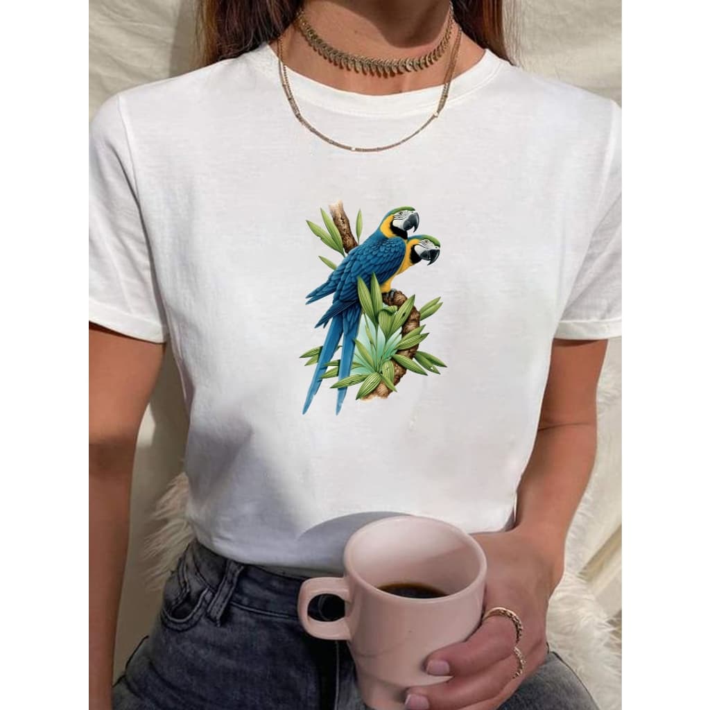 Camiseta Feminina Babylook t shirt arara azul fauna brasileira 100% Algodão
