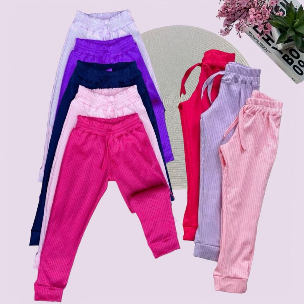 Kit com 3 calças canelada infantil menina estilosa CORES SORTIDAS