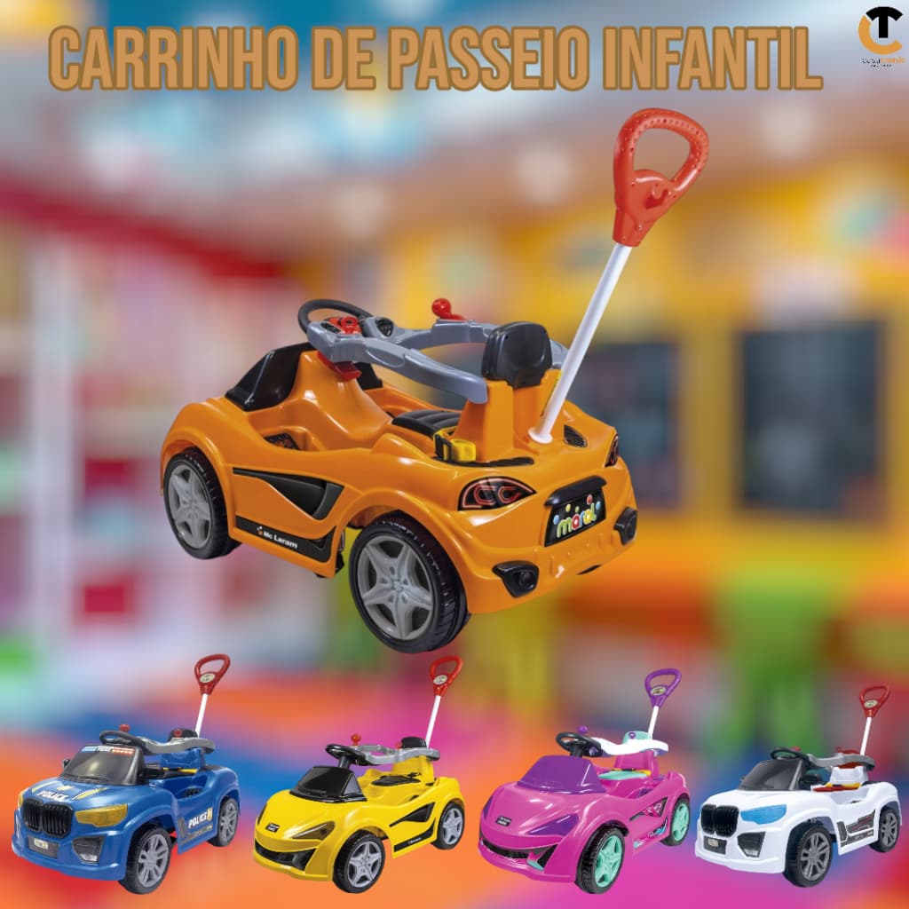 Carrinho De Passeio Infantil Quadriciclo Com pedal e Empurrador Motoca Varias Cores