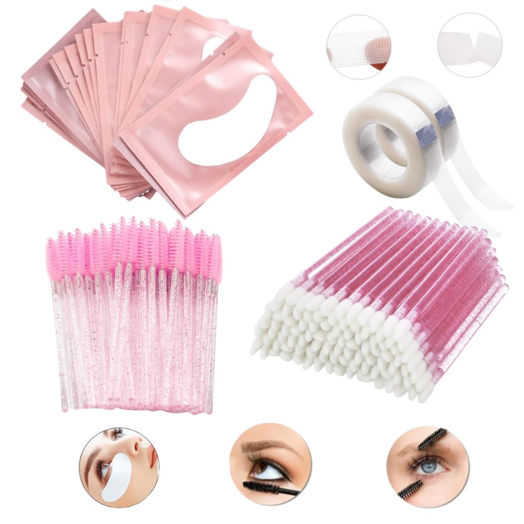 Kit Alongamento De Cílios - 100 Pads + 50 Escovinhas + 50 Aplicadores + Fita Transpore Extensão Lash