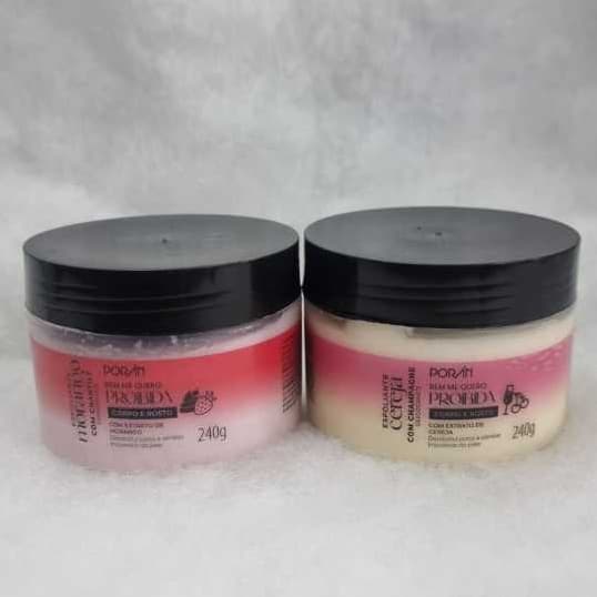 Esfoliante Morango com Chantily Cereja com Champagne Corpo e Rosto Póran