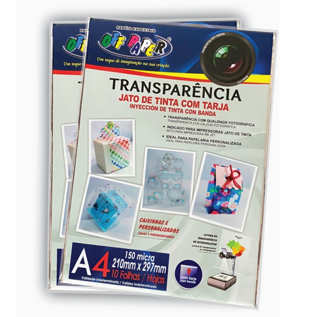 Transparência A4 para Jato de Tinta com Tarja Off Paper 150mic Impressão Nítida e Profissional – Pacote com 10 Unidades