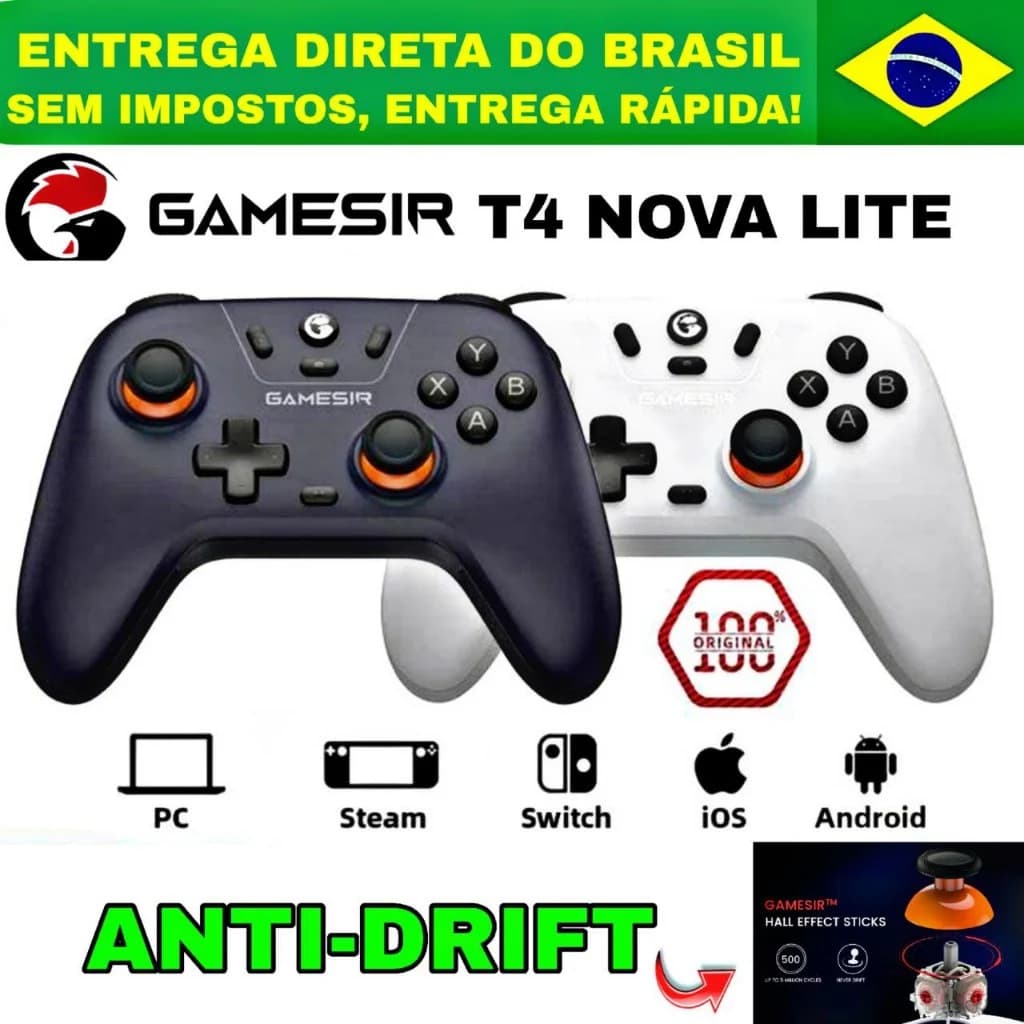 Controle GameSir Nova Lite Switch 1 e 2, PC, Android, Controle Hall Effect para Nintendo Switch