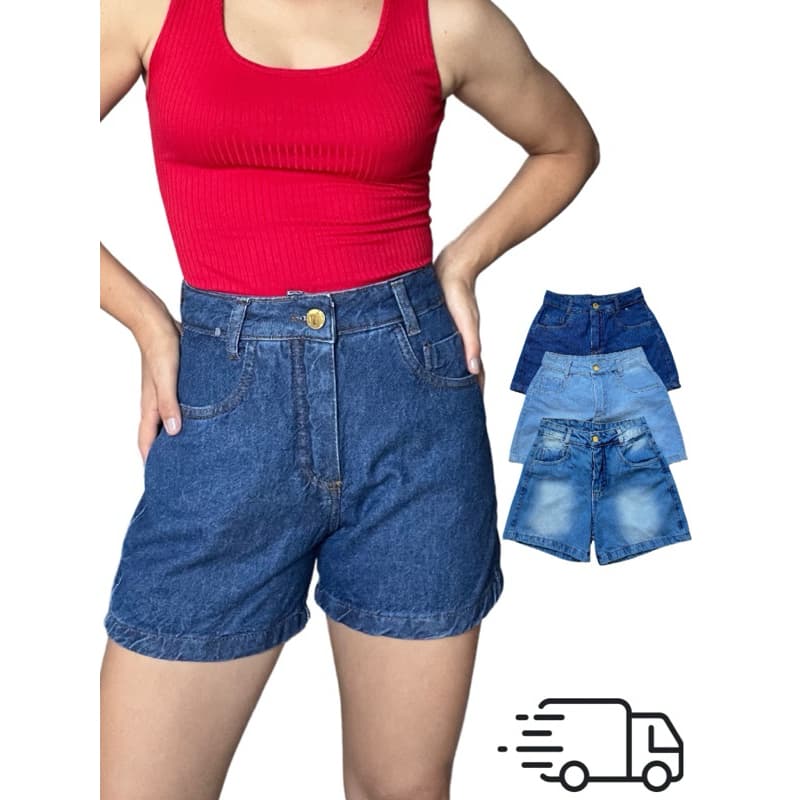 Shorts jeans/ Short jeans feminino/ Short jeans cintura alta/ short mom jeans