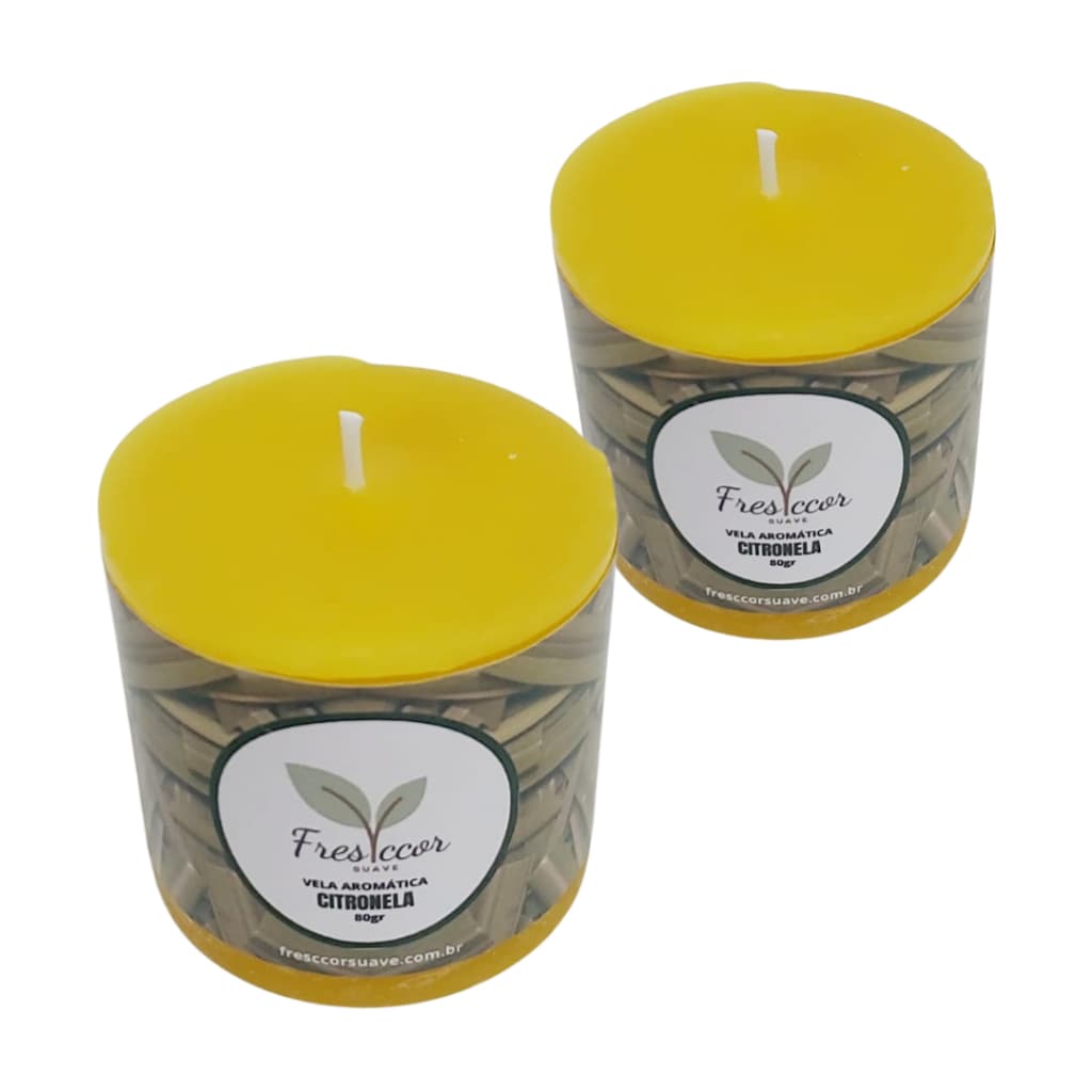 Kit com 2 Velas Aromáticas de Citronela – Repelente Artesanal com Aroma Refrescante (80g Cada)