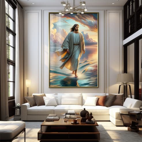 Quadro Decorativo Jesus sob o mar Luxo Casa Decoração De Parede Mdf Adesivo Sala Quarto 110x80cm