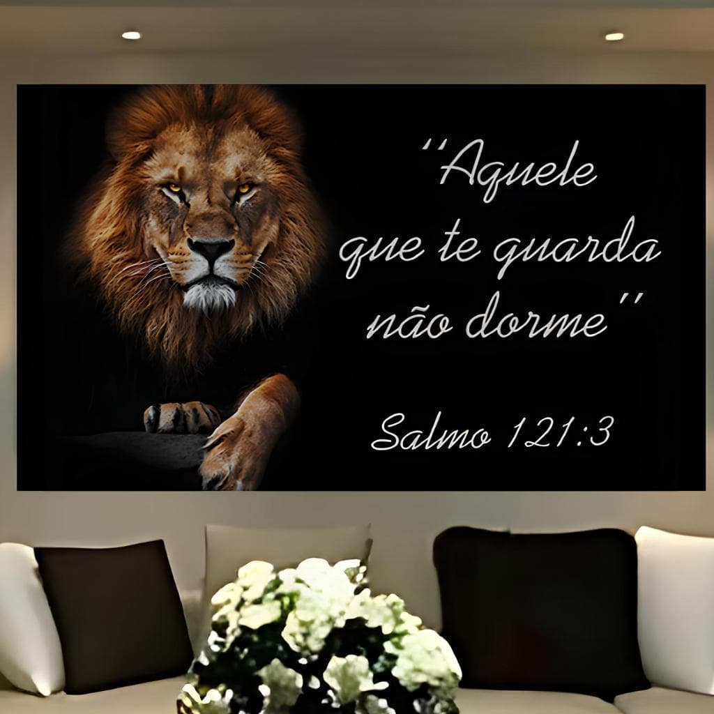 Quadro Decorativo Leão De Judá Aquele Que Te Guarda Não Dorme Mosaico Sala Quarto Escritório 110x80cm