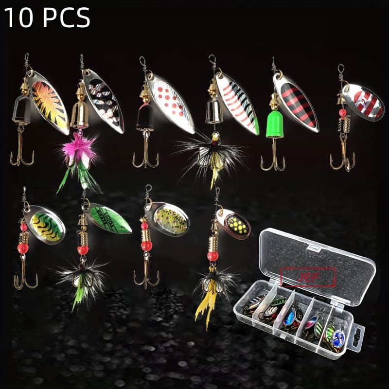 10pcs metal spinner Combinado Isca De Pesca Truta kit Caixa De Equipamento Conjunto Para Fundição