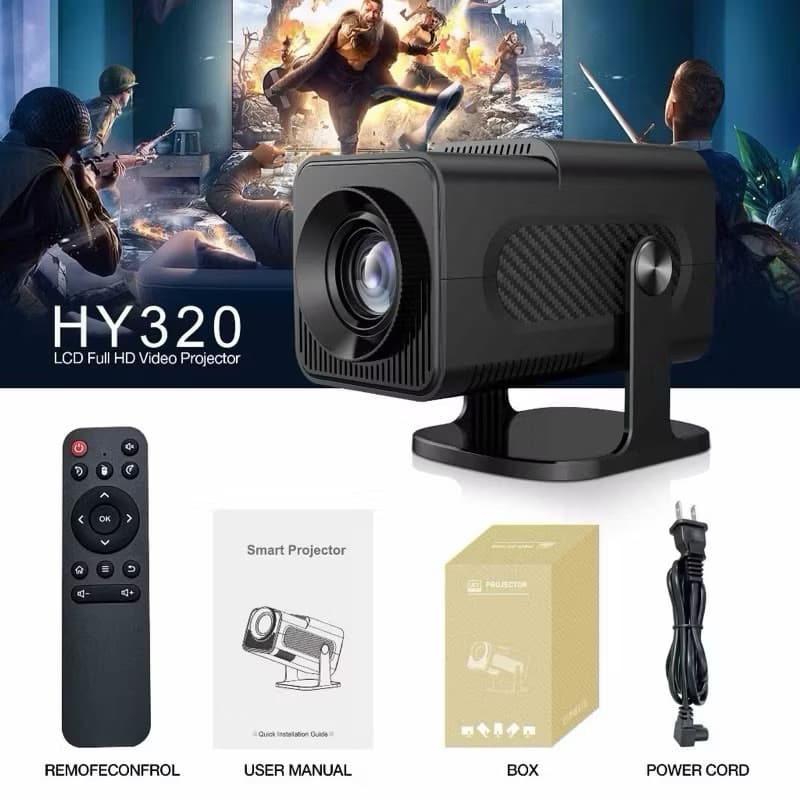 Projetor Hy320 Wifi Hd 390 Ansi Android 13.0 Smart Portátil Full HD 4k Cinema 5g Bluetooth 5.0 Hdmi