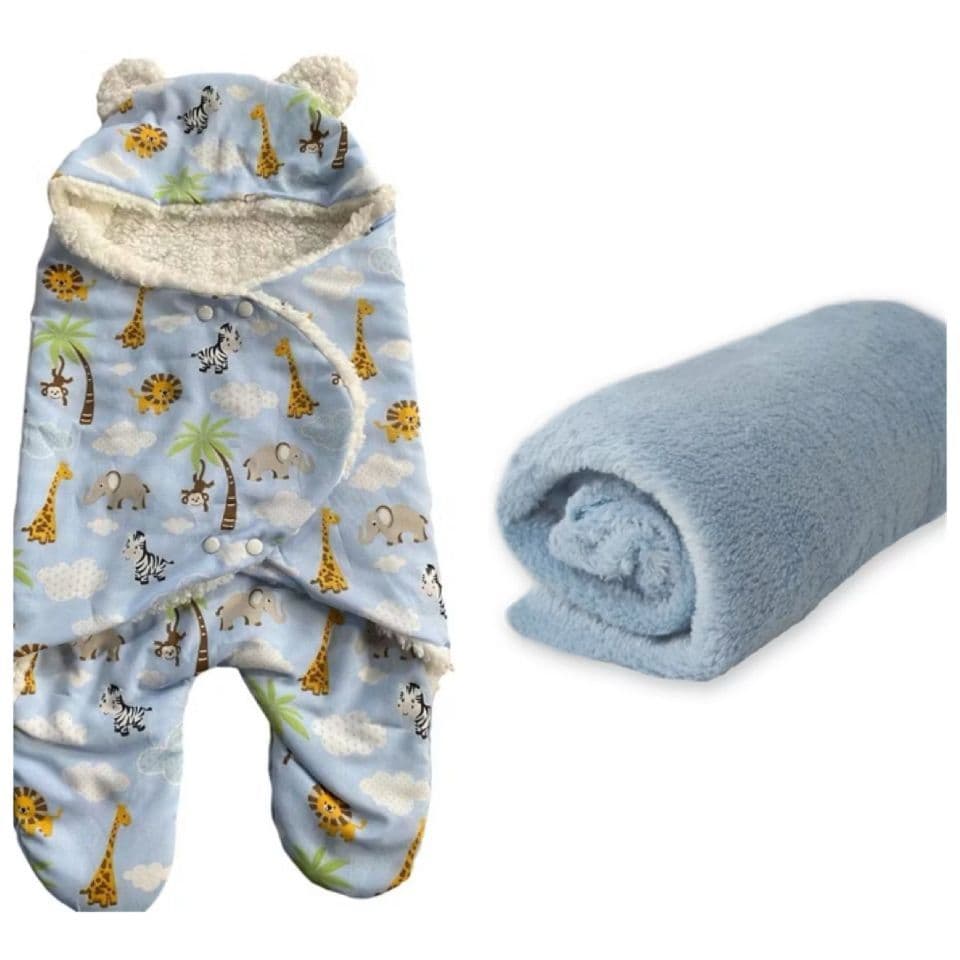 Kit Saco de Bebê para Dormir Sherpa Tamanho M 2 Peças com Touca e Mantinha Macio Aconchegante Antialérgico