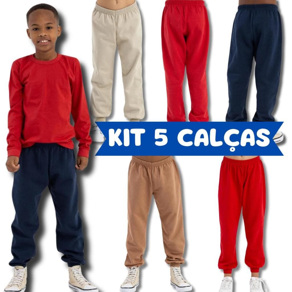 KIT 5 Un Calça Moletom Infantil  1 a 16 anos Menino