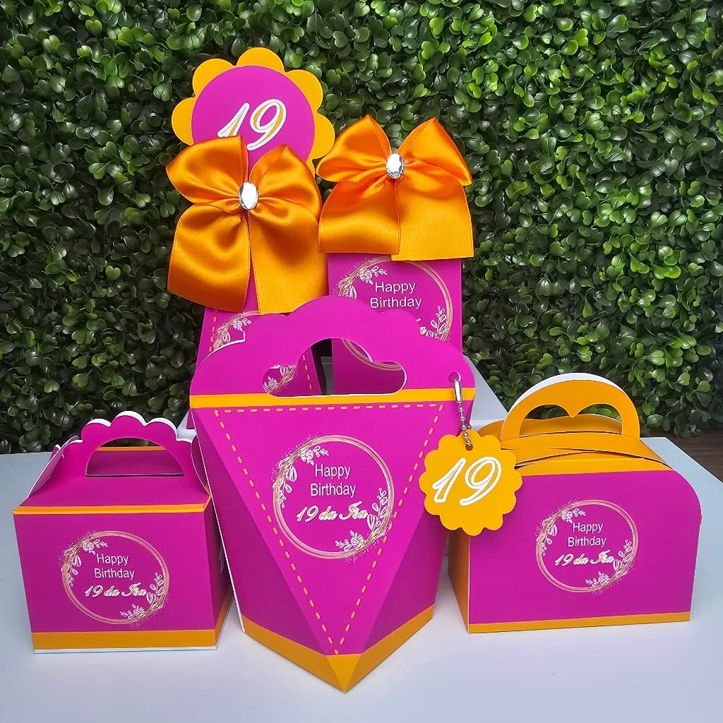 Kit Caixa Montada PINK E LARANJA - Personalizados - Festa infantil - Aniversário - Lembrancinha