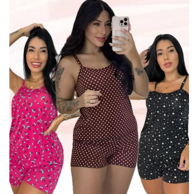 Kit 3 Baby Dool Liganete Pijama Com Tecido Geladinho Estampado Confortável Excelente Quallidade